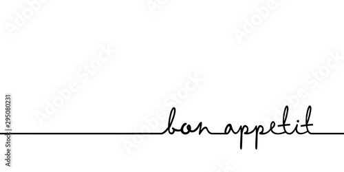 Bon appetit - continuous one black line with word. Minimalistic drawing of phrase illustration