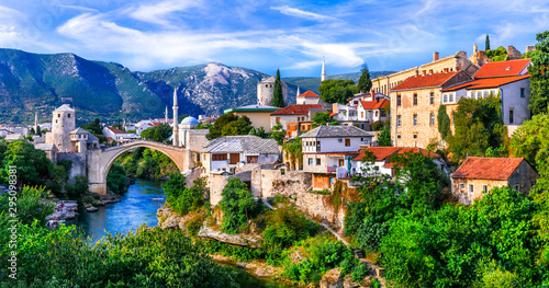 Amazing iconic old town Mostar with famous bridge in Bosnia and Herzegovina