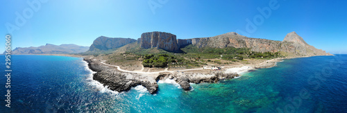 Sicilian panorama with Monte Cofano - Nature Reserve Mount Hood (Riserva Naturale Orientata Monte Cofano) in Sicily - Trapani, Italy