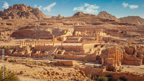 Scenic view of the Great Temple, one of the major archeological and architectural complex of central Petra, Jordan