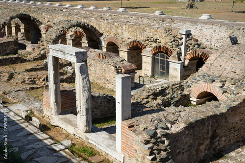 Ancient ruins of roman forum Ancient Agora in Thessaloniki in sunny day tourist destination archeological site
