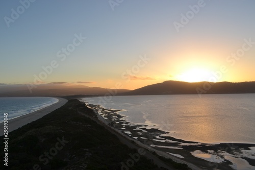 The Neck is a narrow isthmus on Bruny Island in Tasmania at sunset