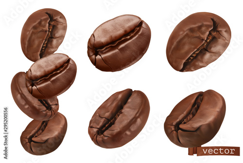 Coffee beans. 3d realistic vector set
