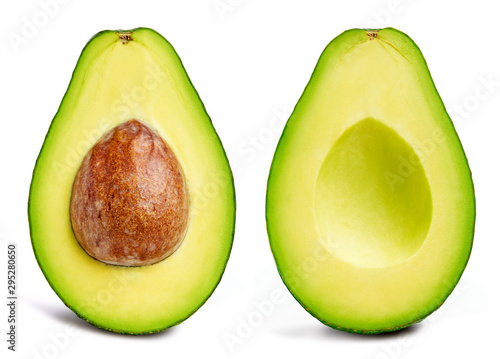 Avocado collection isolated on white. Avocado half Clipping Path. Avocado studio macro shooting