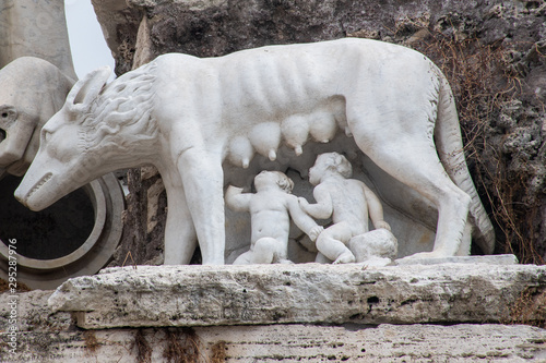 Statue of Romulus and remus founders of rome feeding from wolf