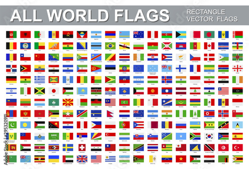 All world flags - vector set of rectangular icons. Flags of all countries and continents