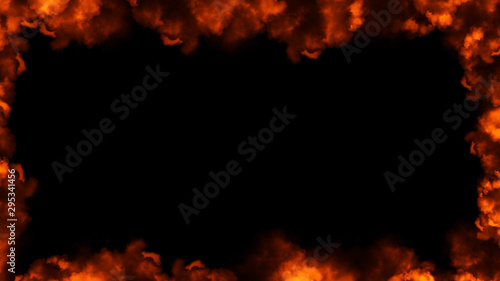 Frame of real fire flames burn motion smoke . Border texture overlays. Design element.