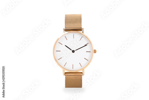 Luxury watch isolated on white background. With clipping path. Gold watch. Women watch. Female watch.