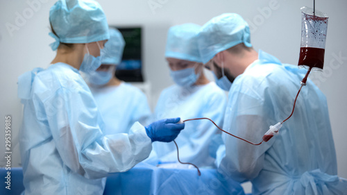 Intravenous drip in operation room, blood transfusion during surgery, hospital