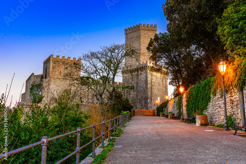 Erice, Sicily, Italy: Night view of the Venere Castle, a Norman fortress