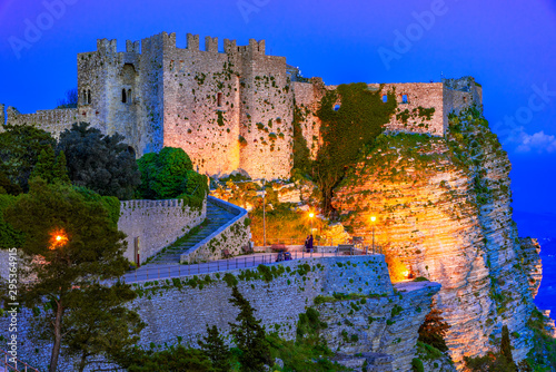 Erice, Sicily, Italy: Night view of the Venere Castle, a Norman fortress