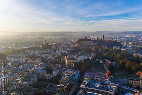 beautiful morning Aerial view looking over Krakow