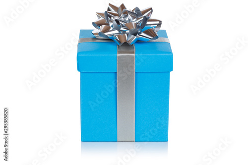 Christmas present birthday gift blue box ribbon isolated on white