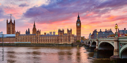 Big Ben and Westminster Bridge at sunset