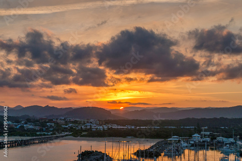 Epic sunset over Coffs Harbour Australian coastal city