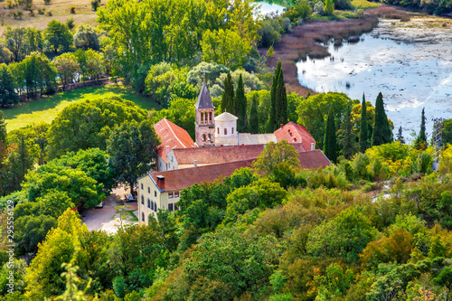 Krka monastery. 14th century Serbian Orthodox Church monastery dedicated to the St. Archangel Michael. Endowment of princess Jelena Nemanjic Subic. Located in Krka National Park, Croatia. Image