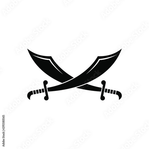 Arabic crossed scimitar swords logo template with simple vector symbol in flat design monogram illustration