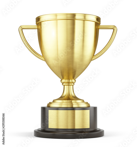 First place gold trophy cup isolated on white background. 3d rendering