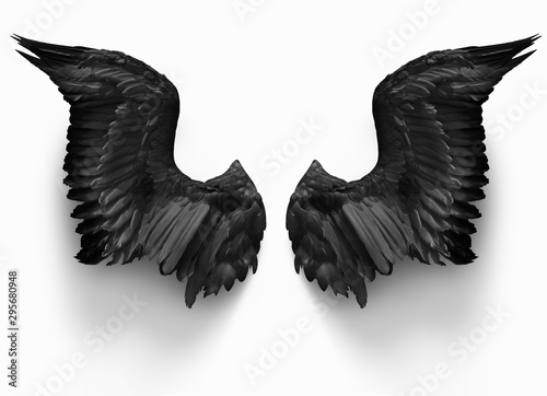 pairs of black devil wings isolate with clipping path on white background