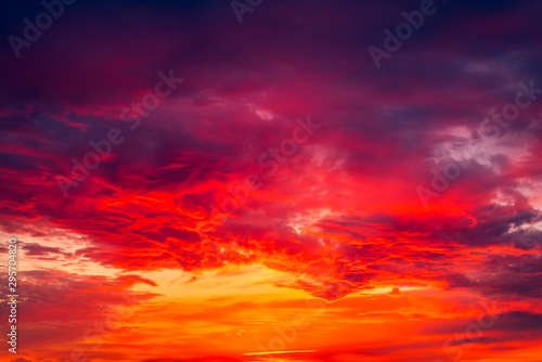 red sky with clouds