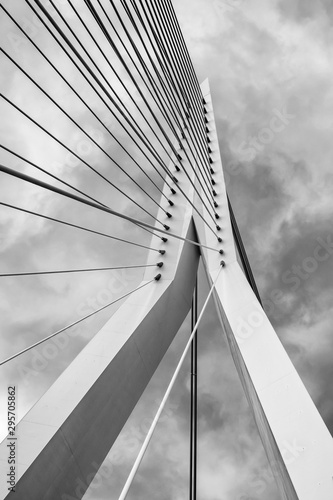 Pylon of the Erasmusbridge against cloudy sky, Rotterdam, Netherlands