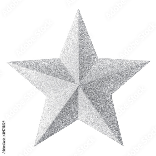 Christmas silver star isolated on white background. Christmas ornament closeup grey star