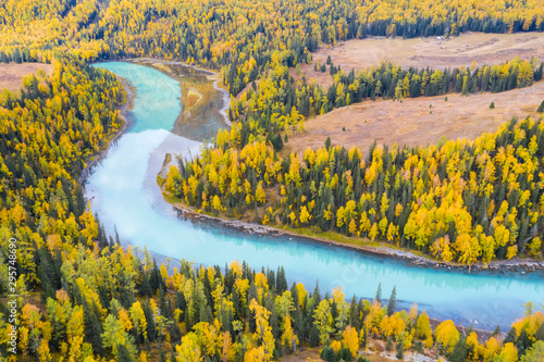 xinjiang kanas river landscape in autumn