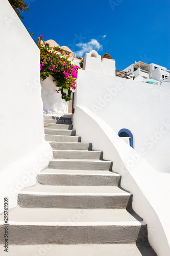 White cycladic architecture on Santorini island, Greece. Travel destination, popular touristic resort