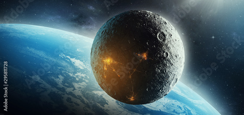 moon colonization futuristic space science fiction 3d illustration 