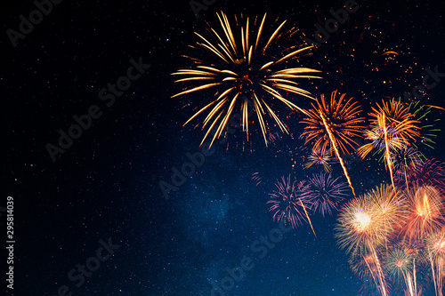 Fireworks with blur milky way background