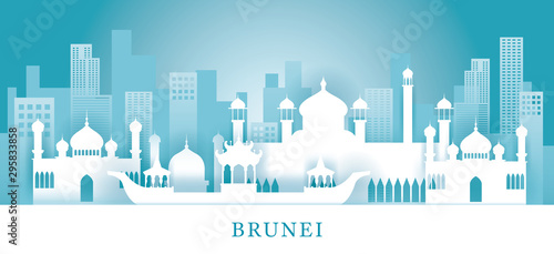 Brunei Skyline Landmarks in Paper Cutting Style