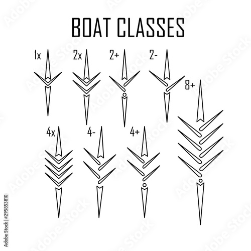 rowing boat icon set isolated whit names