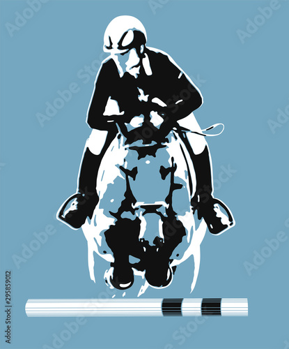Athlete on a horse jumping over obstacles 