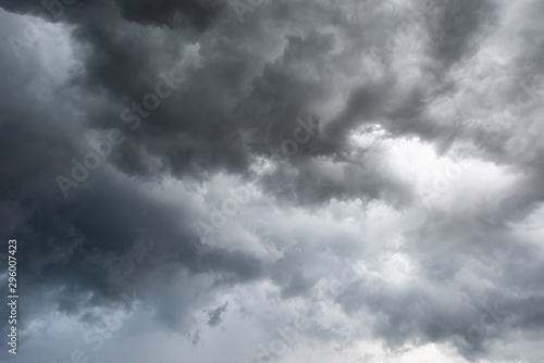 Black cloud and thunderstorm before rainy, Dramatic black clouds and dark sky