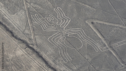 Aerial view of Spider geoglyph, UNESCO World Heritage Site, Nazca Lines, Peru