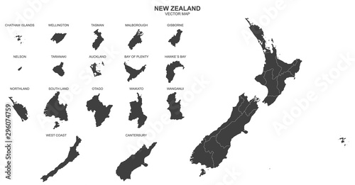 political map of New Zealand isolated on white background