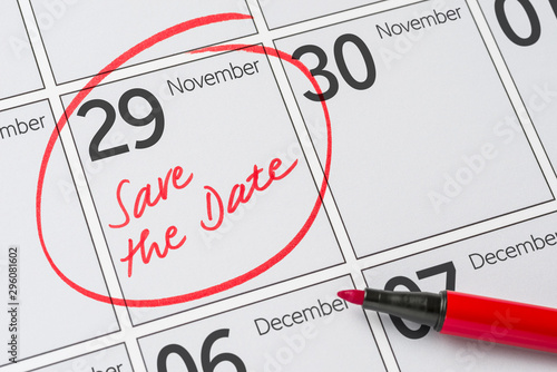 Save the Date written on a calendar - November 29