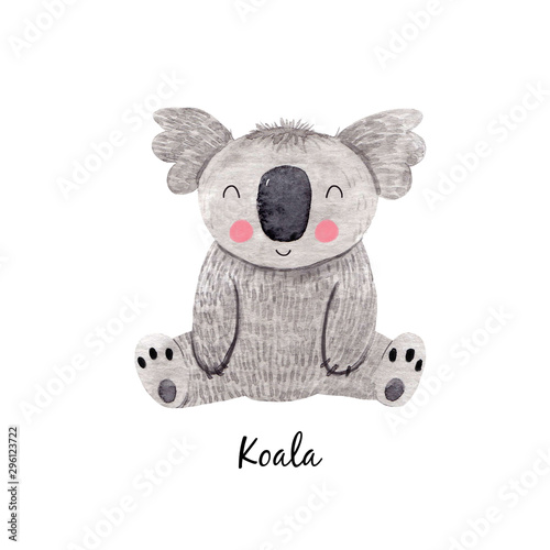 Cute watercolor australian baby koala bear illustration for children print