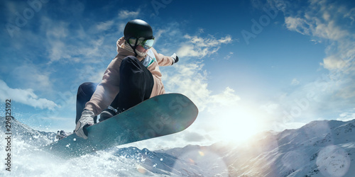 Snowboarder in action. Extreme winter sports.