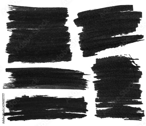 Set of black marker paint texture isolated on white background