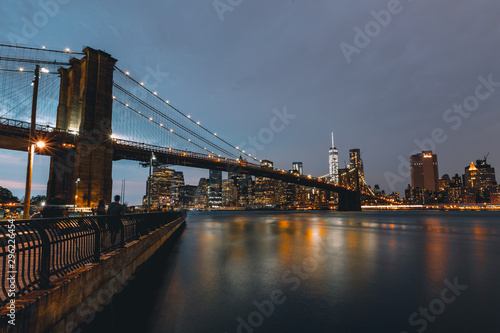 Brooklyn Bridge with New York City Skyline in the Background with One World Trade and Skyline at Night
