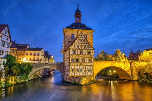 The beautiful Old Town Hall of Bamberg in Germany at night