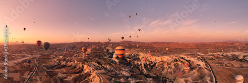 Cappadocia panoramic shot from a drone at sunrise