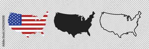 United states map. Linear icon. Transparent background. Vector isolated elements. USA map icon line symbol.