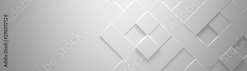 Wide White Geometric Background With Copy Space (Website Head) 3d Illustration