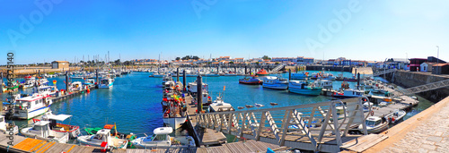 panoramic view of the harbor of L'Herbaudière on the island of Noirmoutier, in the west of France, on the Atlantic coast