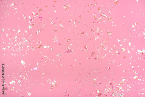 Pearl confetti on pink background.