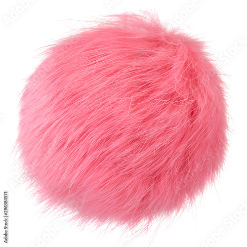 Close up of peach rabbit fur pompom isolated on white background
