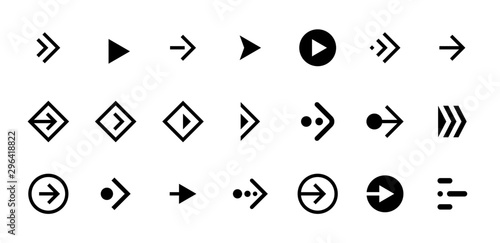Swipe arrow right black button icon set. Application and social network scroll cursor pictogram for web design or app. Vector navigation next direction pointer ui interface collection illustration