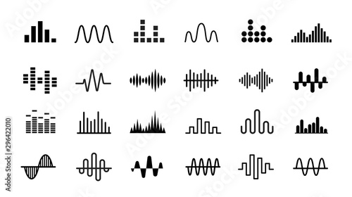 Set of Radio Wave icons. Monochrome simple sound wave on white background. Isolated vector illustration.